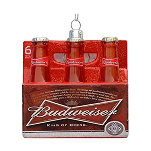 Kurt Adler Budweiser glass ornament set, red beer bottle shapes, 3.5-inch six-pack on Tampa Home & Garden Store