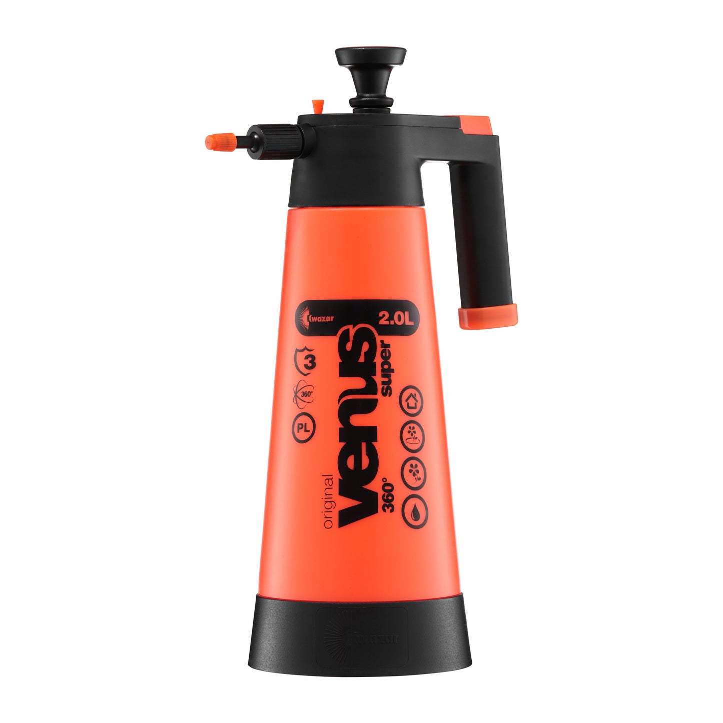 Kwazar Venus handheld pump sprayer orange body with black trigger, 2.0L on Tampa Home & Garden Store