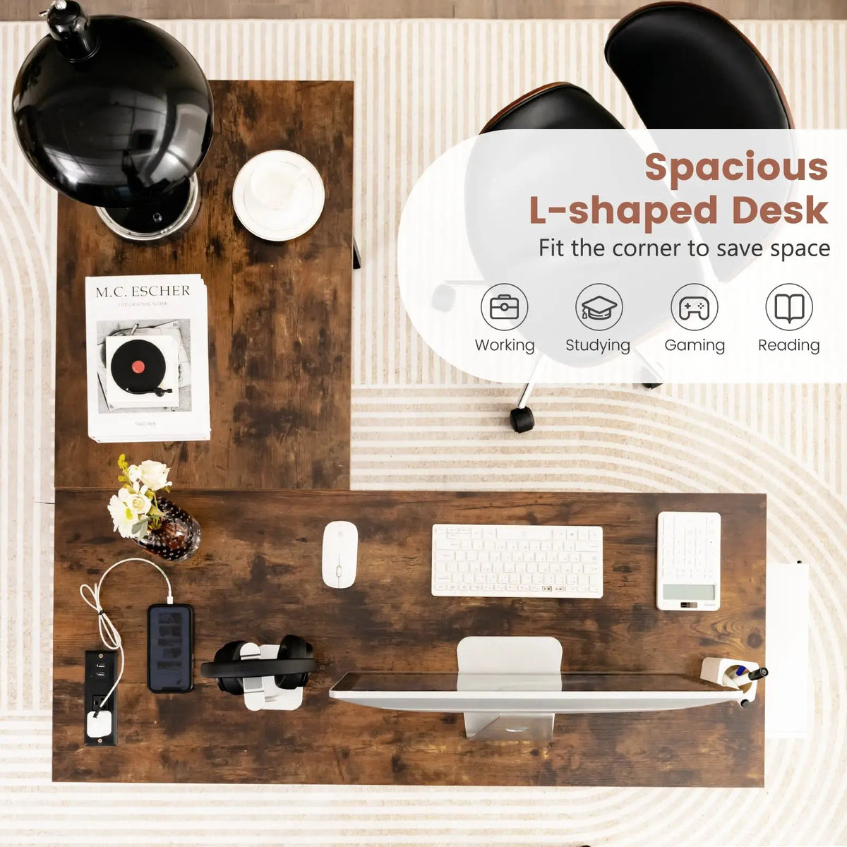 DirectDeals L-shaped corner desk with dark brown wood finish and built-in storage shelves on Tampa Home & Garden Store