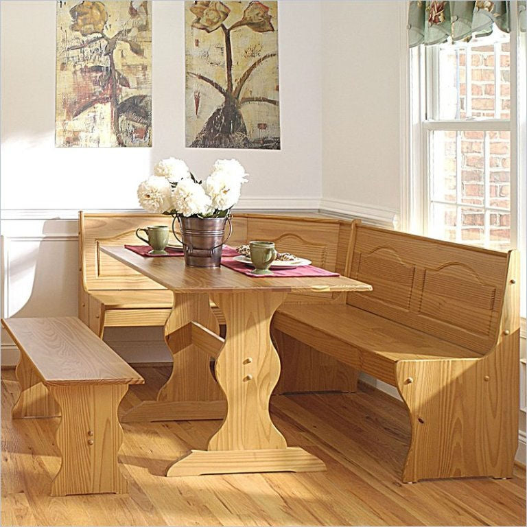 Juego de comedor de esquina reversible de 3 piezas, acabado en madera natural de color miel claro