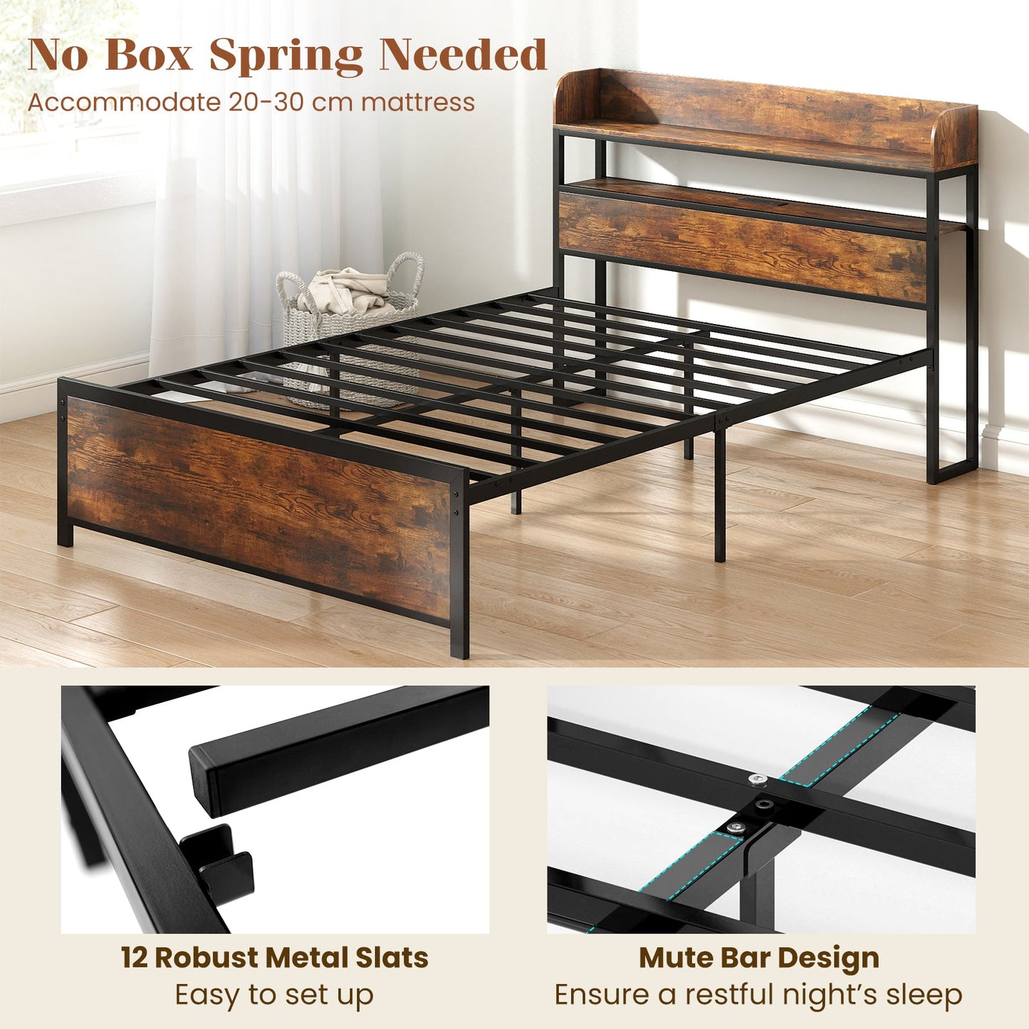 Led Bed Frame with Power Outlets and Storage by DirectDeals, black metal frame with headboard on Tampa Home & Garden Store