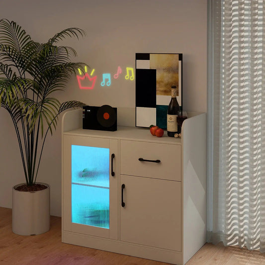 DirectDeals LED buffet sideboard with charging drawer, white finish door with blue LED on Tampa Home & Garden Store