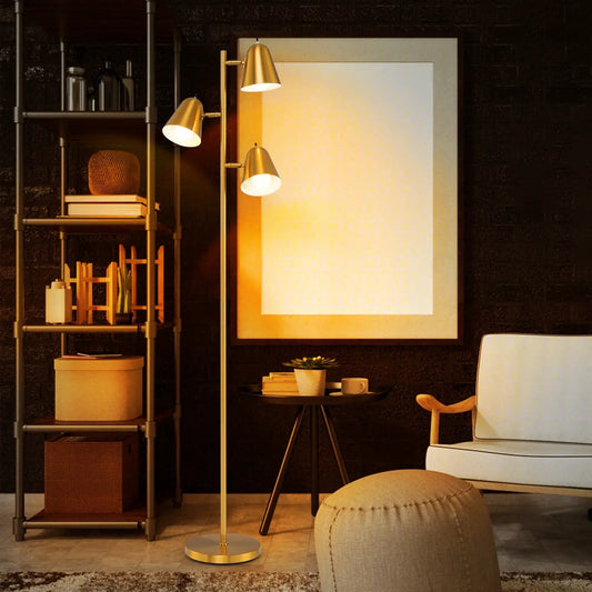 64 Inch 3-Light LED Floor Lamp brass finish with adjustable shades in living room DirectDeals on Tampa Home & Garden Store