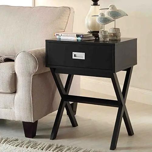 Modern 1-Drawer Bedside Table Nightstand End Table in Black Wood Finish - Tampa Home & Garden Store