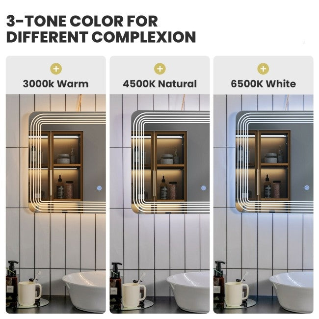 Espejo de baño de pared con sensor táctil LED de 3 tonos