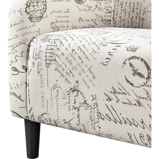 Letter Print French Barrel Chair and Ottoman Set with beige script upholstery on Tampa Home & Garden Store
