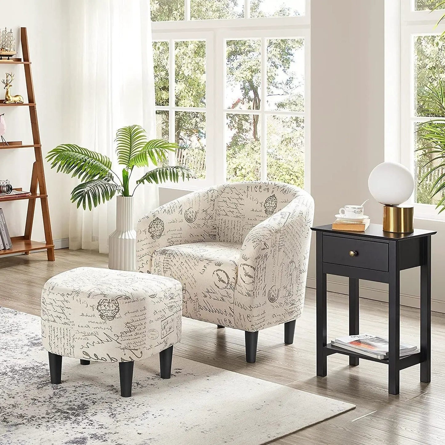 Letter Print French Upholstered Barrel Chair and Ottoman Set - Tampa Home & Garden Store