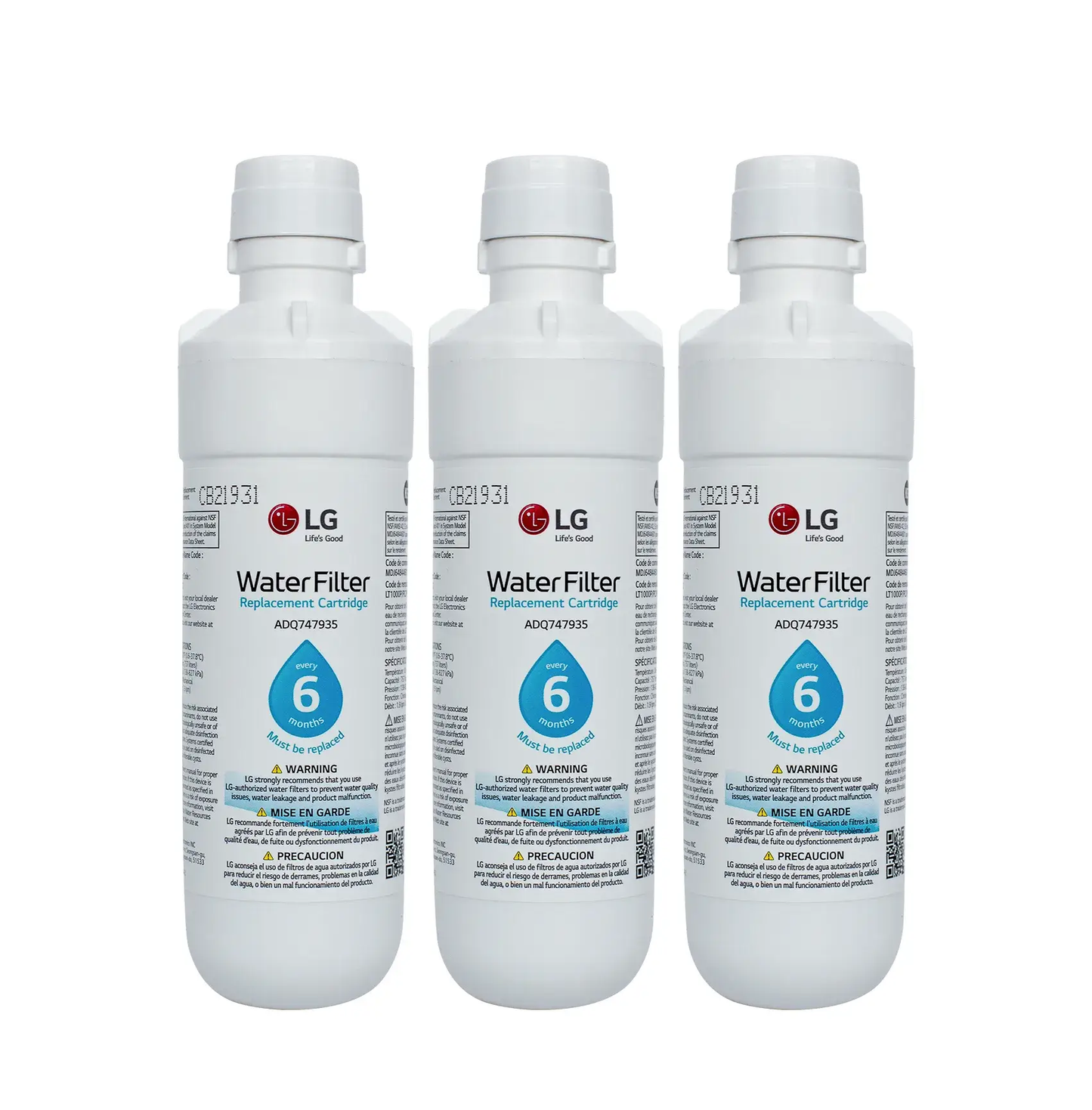 LG LT1000P Refrigerator Water Filter Cartridge 3-pack, white with LG logo cartridges on Tampa Home & Garden Store