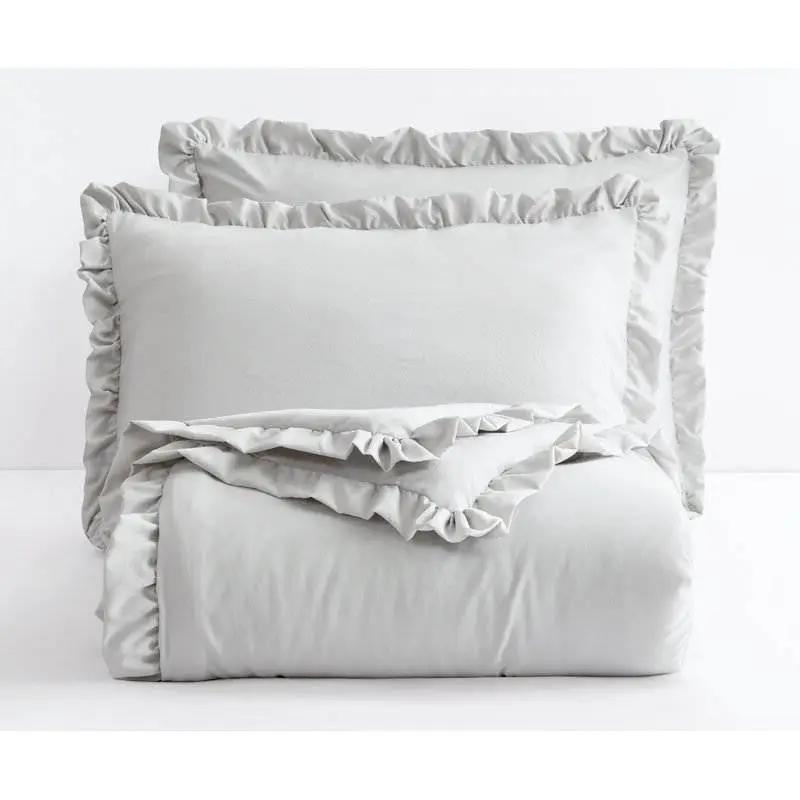 Queen Oversized Grey Ruffled Edge Microfiber Comforter Set - Tampa Home & Garden Store