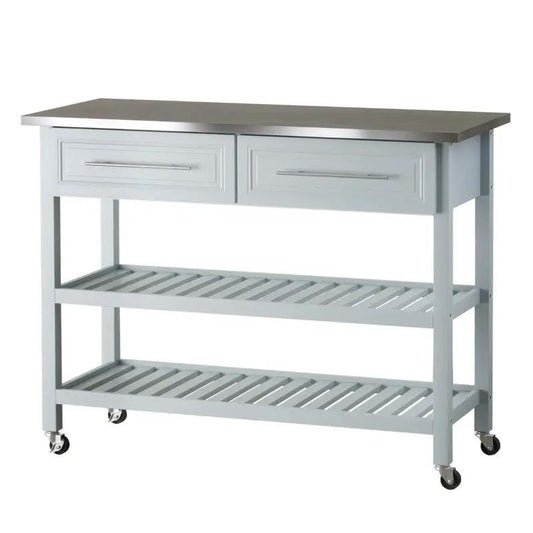 Light gray rolling kitchen island with 2 drawers, stainless top, casters by HomePacific on Tampa Home & Garden Store