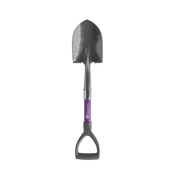 Bloom mini D-handle gardening shovel with purple Bloom grip and metal blade on Tampa Home & Garden Store
