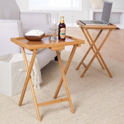 Set of 2 natural bamboo wood coffee tables with cross legs by HomePacific on Tampa Home & Garden Store