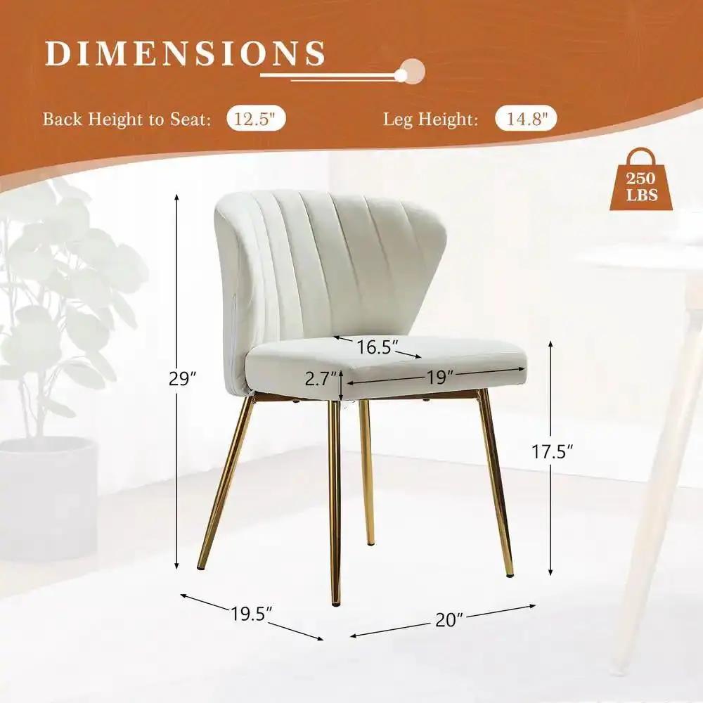 Ivory White Velvet Upholstered Wingback Accent Side Chair with Gold Metal Legs - Tampa Home & Garden Store