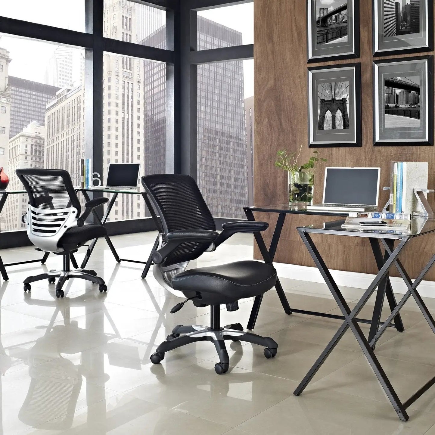 Modern Black Mesh Back Ergonomic Office Chair with Flip-up Arms - Tampa Home & Garden Store