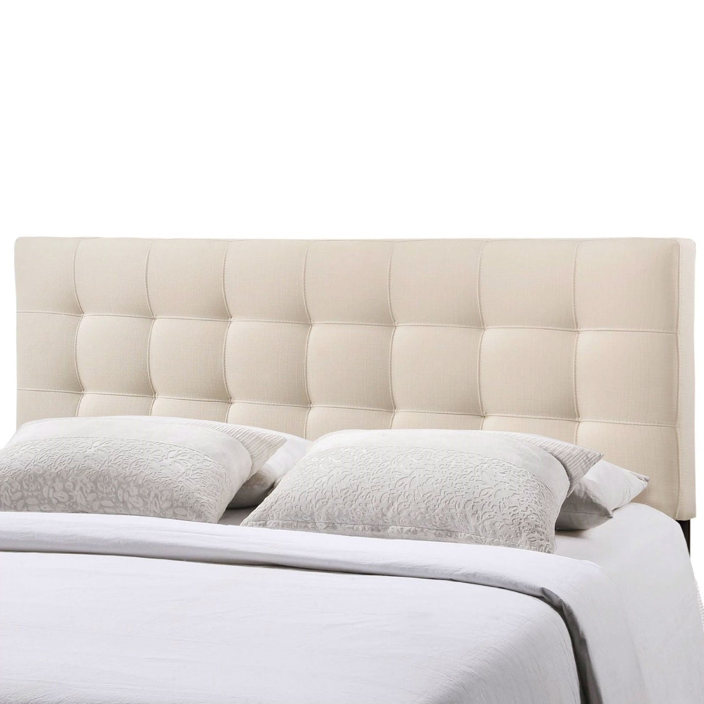 Cabecero tapizado de tela marfil acolchado tamaño Queen estilo Mid-Century