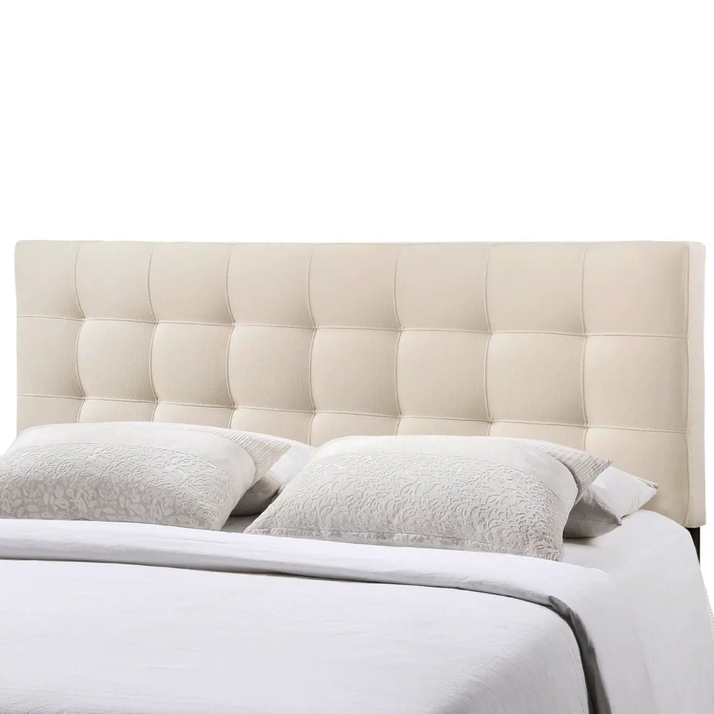 Queen size Ivory Fabric Padded Mid-Century Upholstered Headboard - Tampa Home & Garden Store
