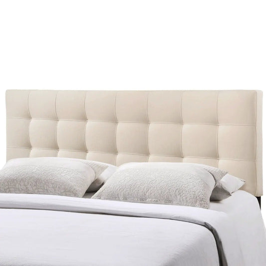 Queen Size Ivory Fabric Mid-Century Headboard, tufted upholstery on Tampa Home & Garden Store