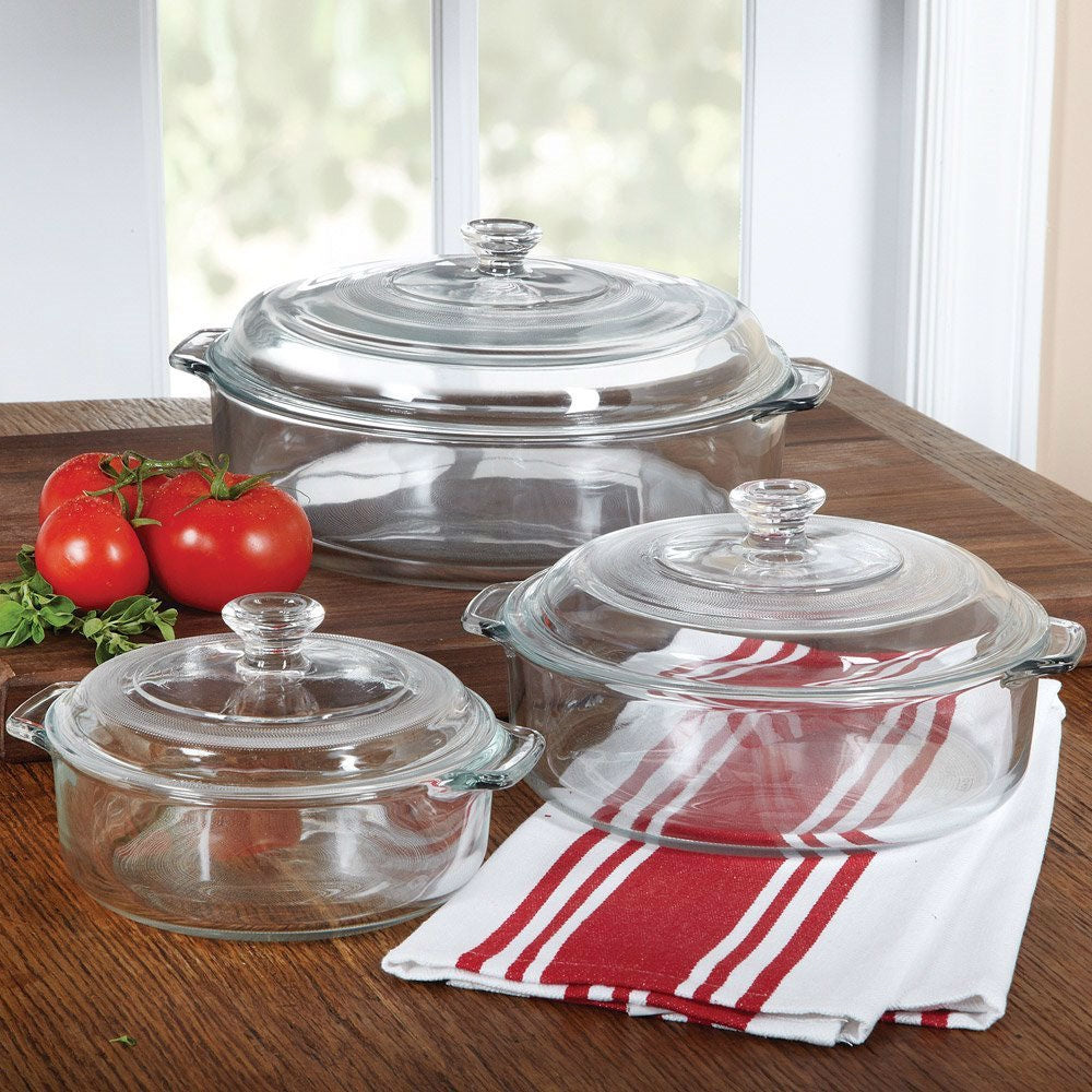 Juego de 6 piezas de utensilios de cocina y horno de cristal redondo con tapas