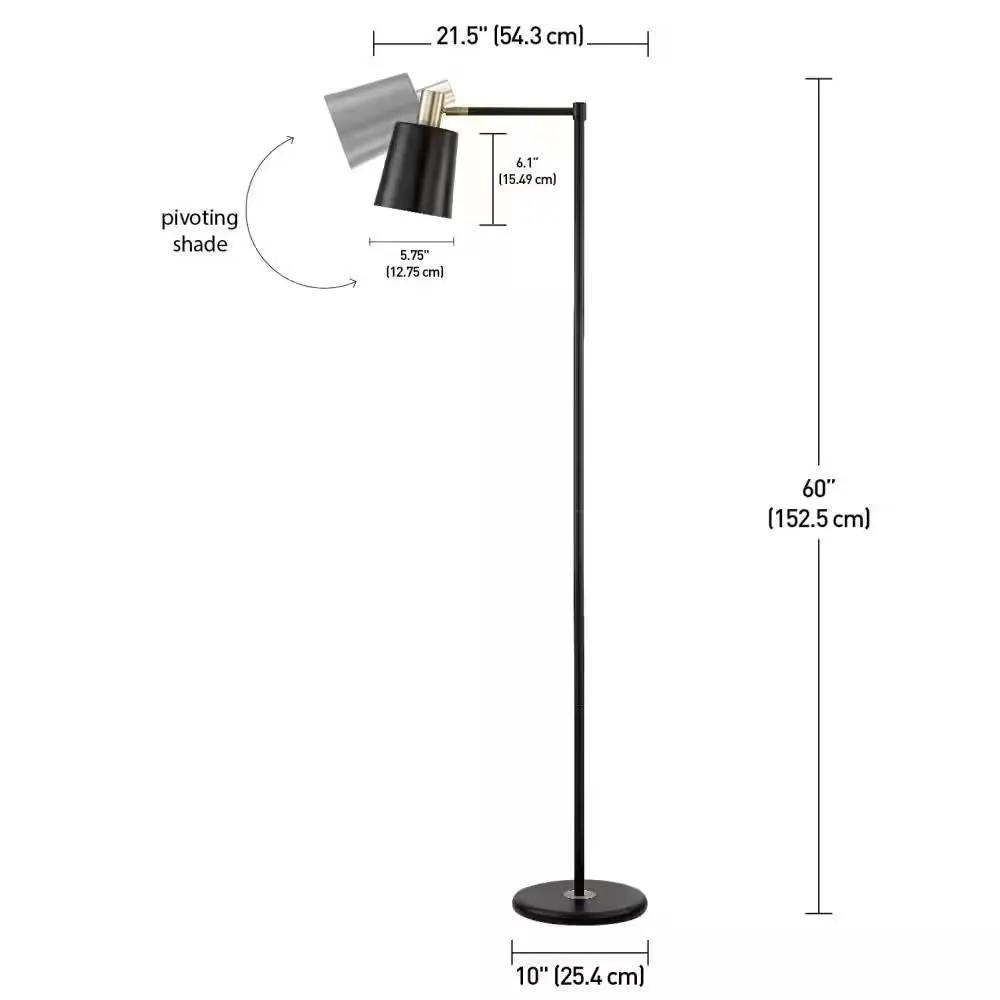 60-inch Industrial Modern Black Metal Floor Lamp with Gold Accents - Tampa Home & Garden Store