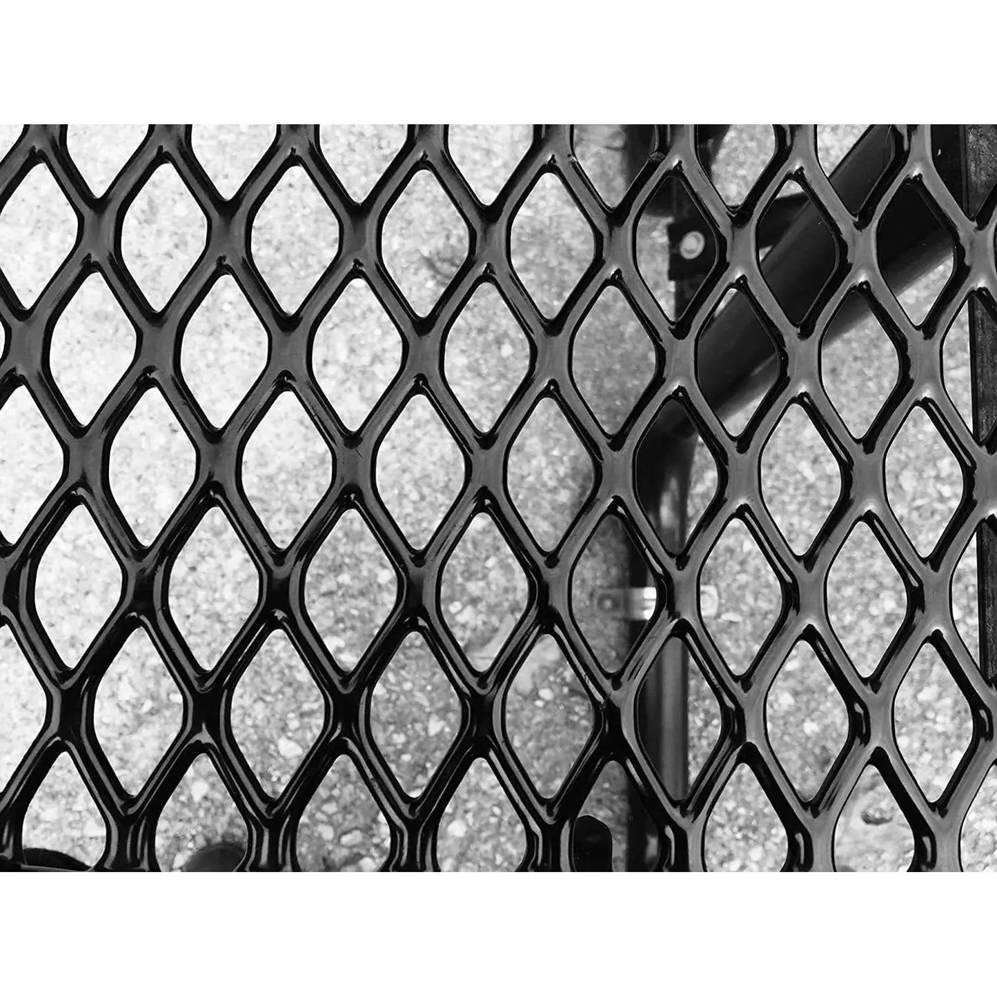 Heavy Duty Round Steel Picnic Table with Benches black metal mesh lattice close-up on Tampa Home & Garden Store