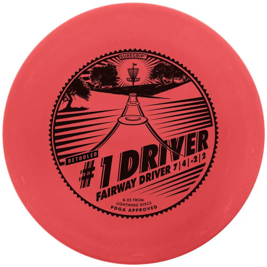 Lightning Sure Grip Driver Fairway Disc in red with bold black graphics on Tampa Home & Garden Store