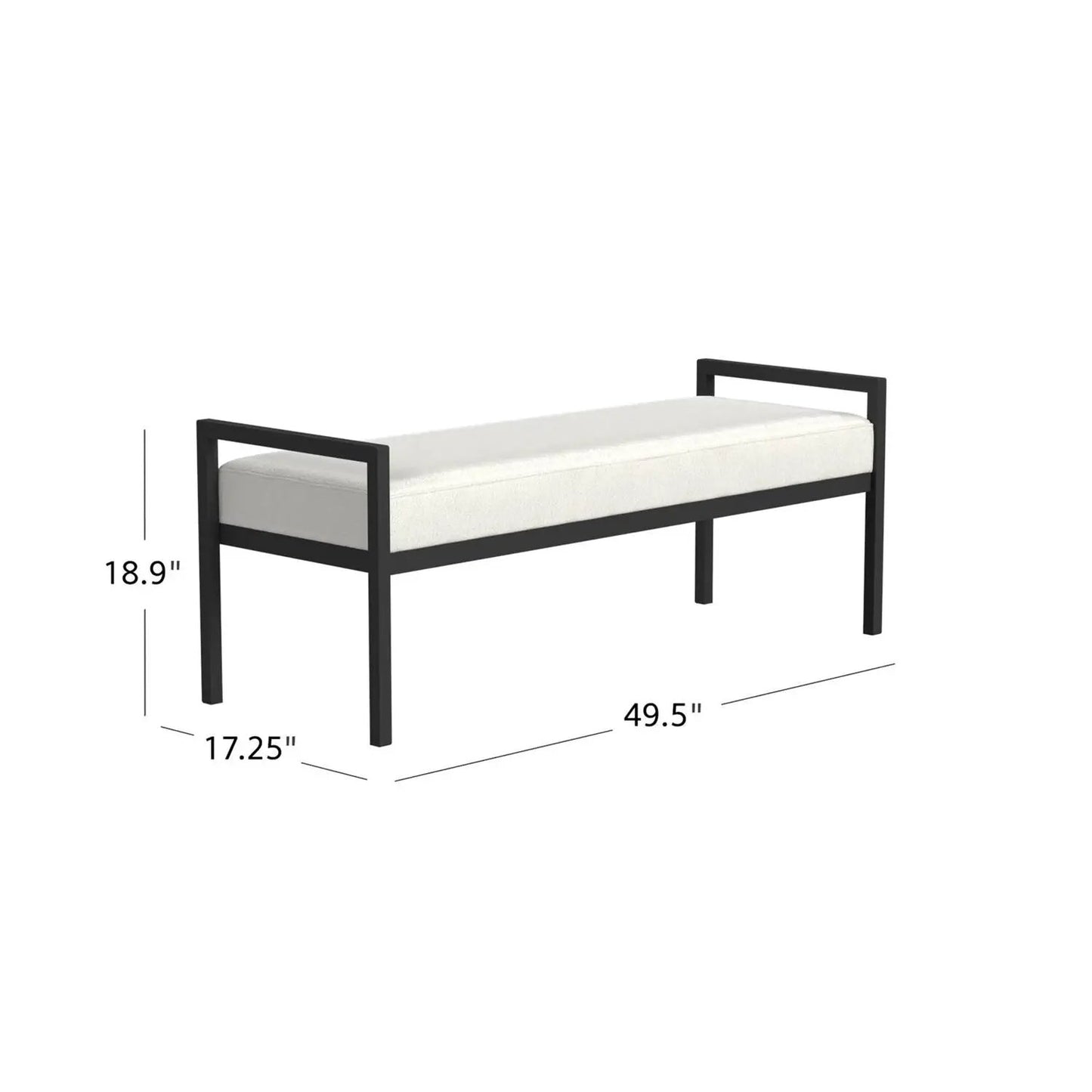 Modern Industrial Bed Bench with Cream Upholstery, HomePacific, black metal frame, 49.5in long on Tampa Home & Garden Store