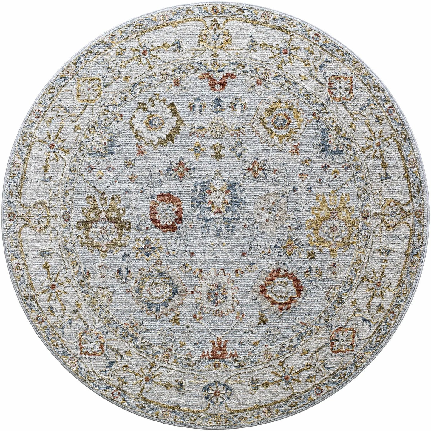 Luklukan Oushak Floral Rug by Boutique Rugs; ivory field with gold motifs, machine woven on Tampa Home & Garden Store