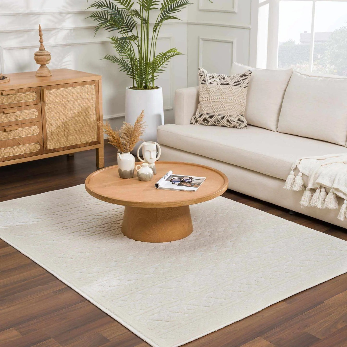 Fadey White 3D Washable Rug by Boutique Rugs, transitional bohemian living room rug on Tampa Home & Garden Store