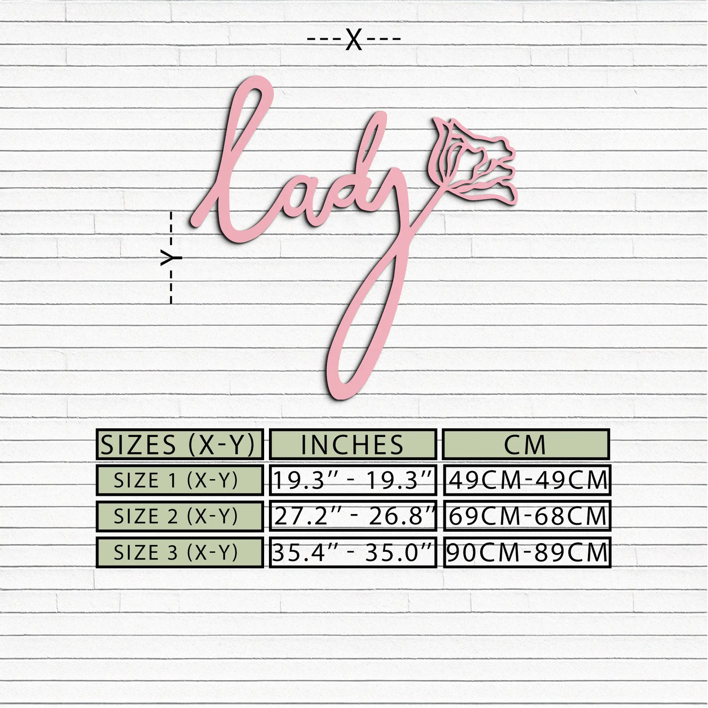 Lady Script Word Metal Wall Art by Enova Art in pink metal with floral motif for feminine décor on Tampa Home & Garden Store