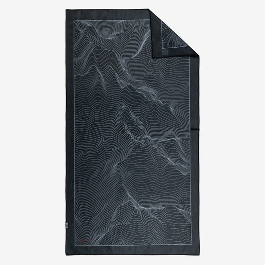 Terrain Towel by Laek in charcoal with light blue contour-line print on Tampa Home & Garden Store