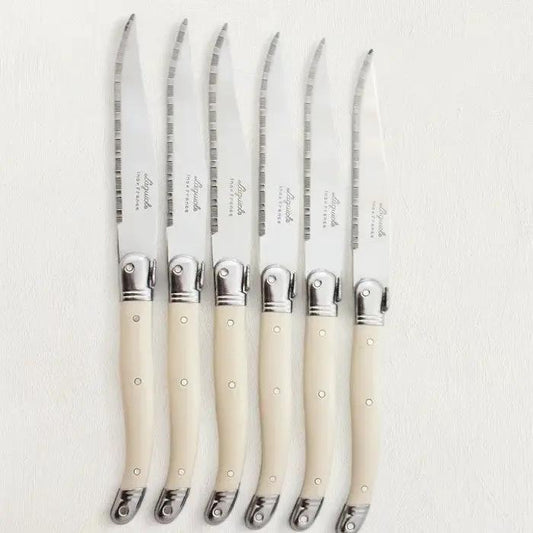 Laguiole Ivory Knives Set, 6-piece with ivory handles and polished blades, White Cliff Studio on Tampa Home & Garden Store
