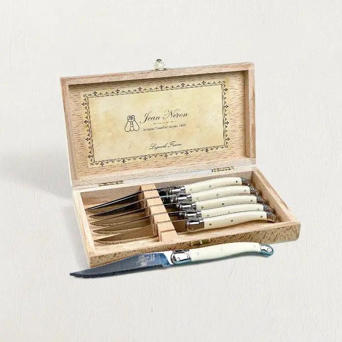 Laguiole Ivory Knives Cutlery Set in Presentation Box, Set of 6 with ivory handles on Tampa Home & Garden Store