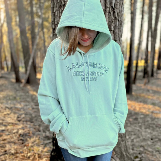 Lallybroch Highlanders collegiate sweatshirt mint green fleece unisex on Tampa Home & Garden Store