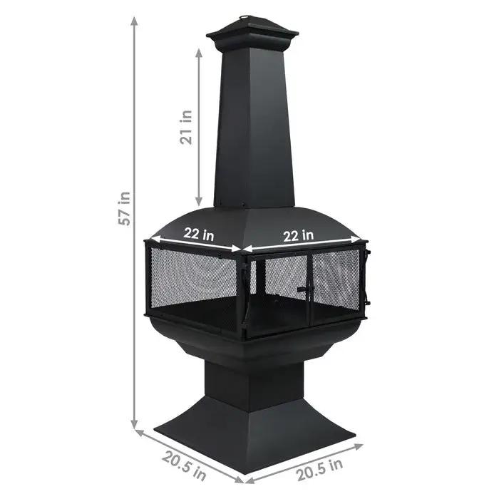 Large black outdoor steel chimenea fire pit with mesh side panels by HomePacific on Tampa Home & Garden Store