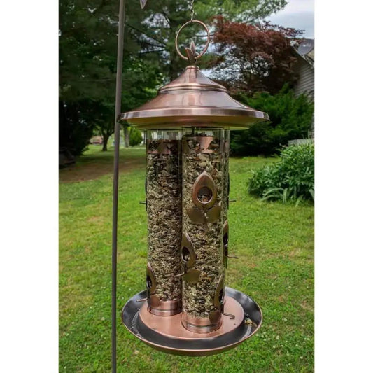 Large copper bird feeder with 3 seed tubes and 9 feeding ports for outdoor use on Tampa Home & Garden Store