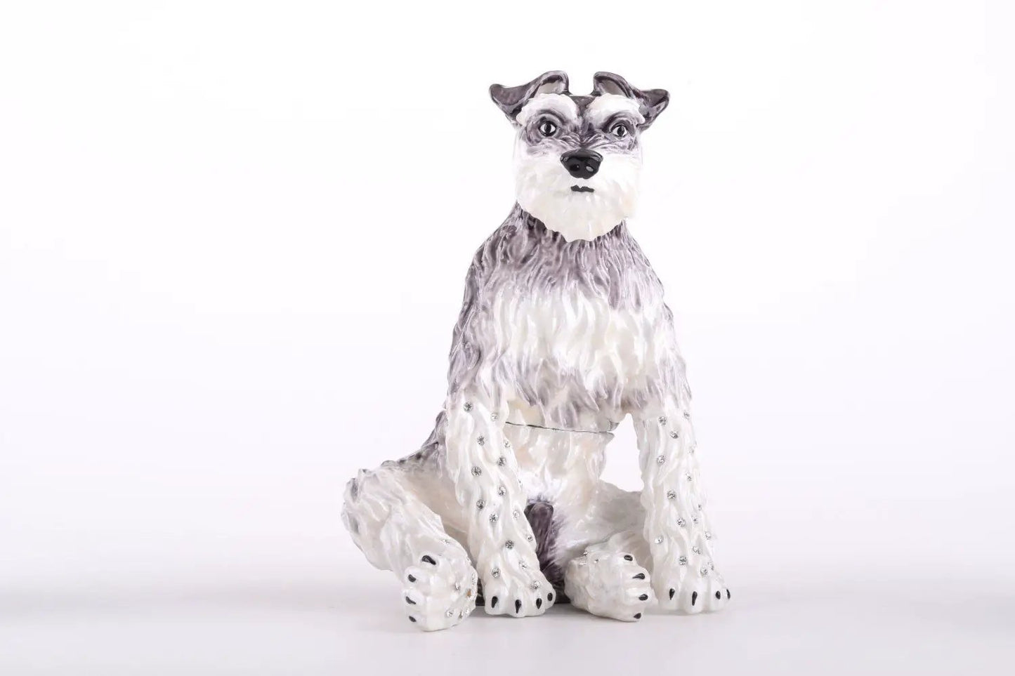 Enamel Painted Trinket Box Dog Figurine with Austrian crystals, gray and white, seated on Tampa Home & Garden Store