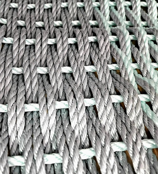 Lobster Rope Mat in Light Gray and Seafoam with braided rope texture on Tampa Home & Garden Store