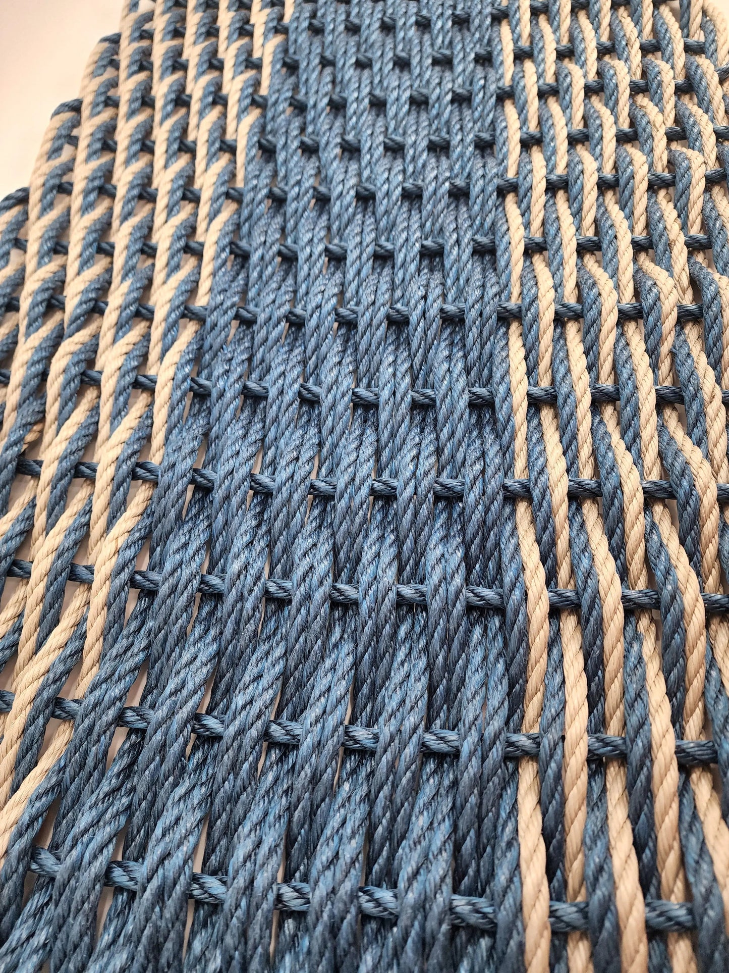Large Navy Blue and Tan Lobster Rope Mat made with Lobster Rope, Double Weave, Vibrant, Long Lasting Durable