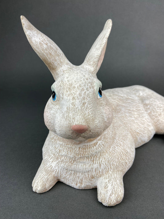 Large White Bunny Rabbit Figurine. Cute Reclining Plump Bunny for Easter and Spring Celebration. Modern Farmhouse. Rustic House Decor. - Tampa Home & Garden Store