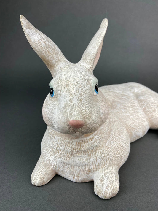 Large white bunny figurine with textured finish, blue eyes, Easter decor on Tampa Home & Garden Store