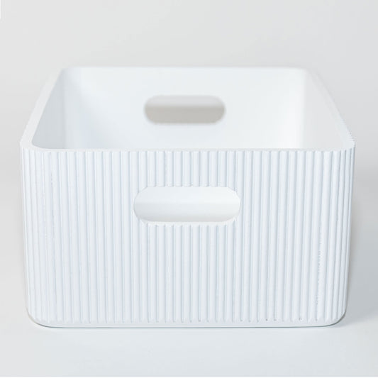 Wooden Ribbed Bins – White