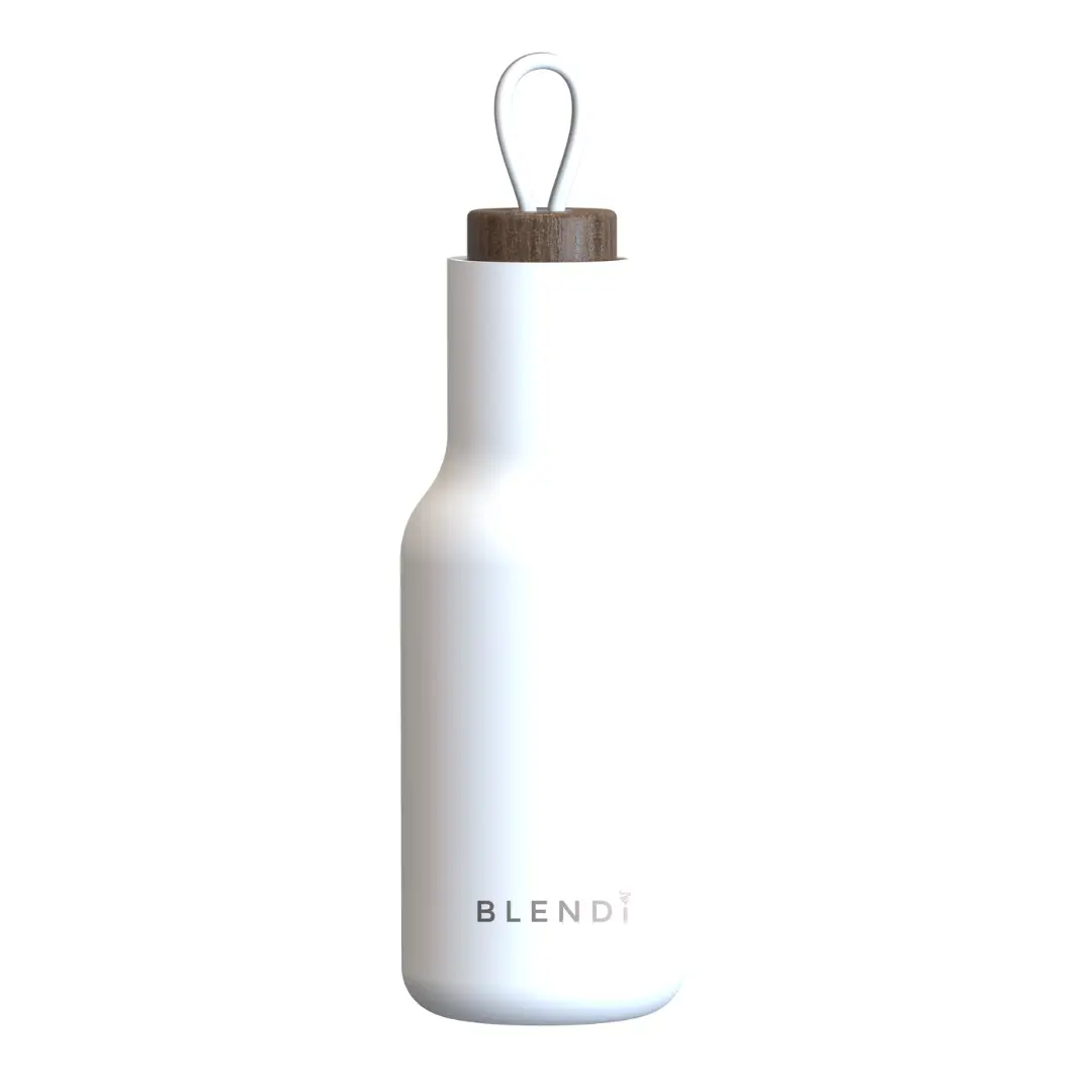 Hydroluxe 20oz tumbler water bottle with wood cap white matte finish BLENDi on Tampa Home & Garden Store