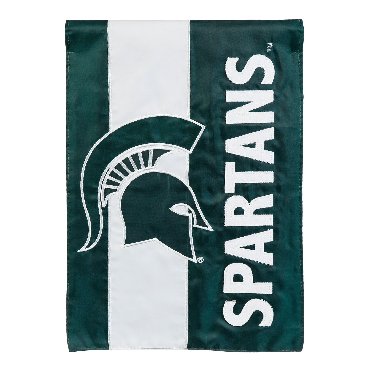 MSU Embellished Garden Flag, green and white applique by Evergreen Enterprises on Tampa Home & Garden Store