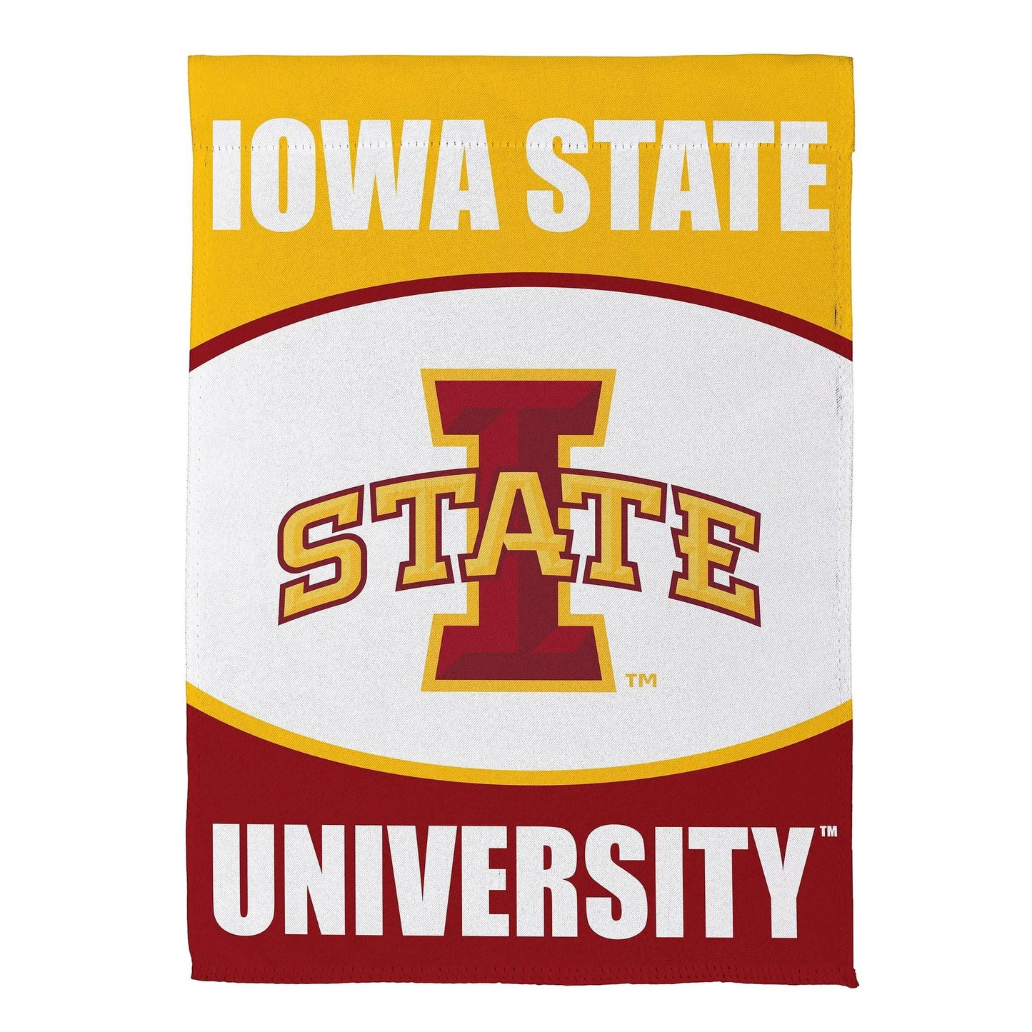 Iowa State University suede garden flag by Evergreen Enterprises in yellow white ISU emblem on Tampa Home & Garden Store