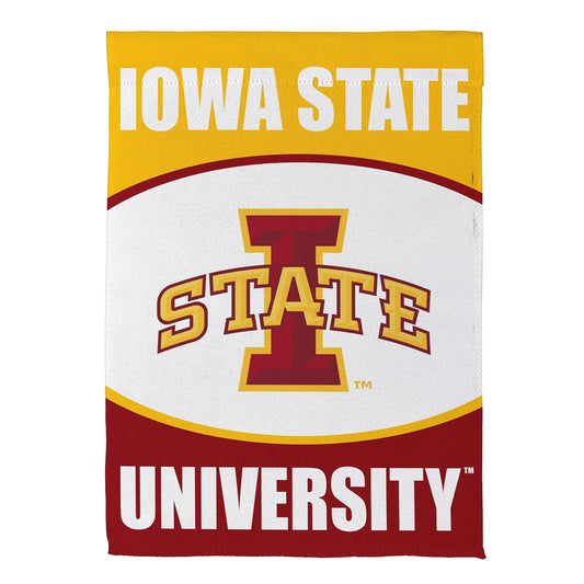 Iowa State University suede garden flag by Evergreen Enterprises in yellow white ISU emblem on Tampa Home & Garden Store