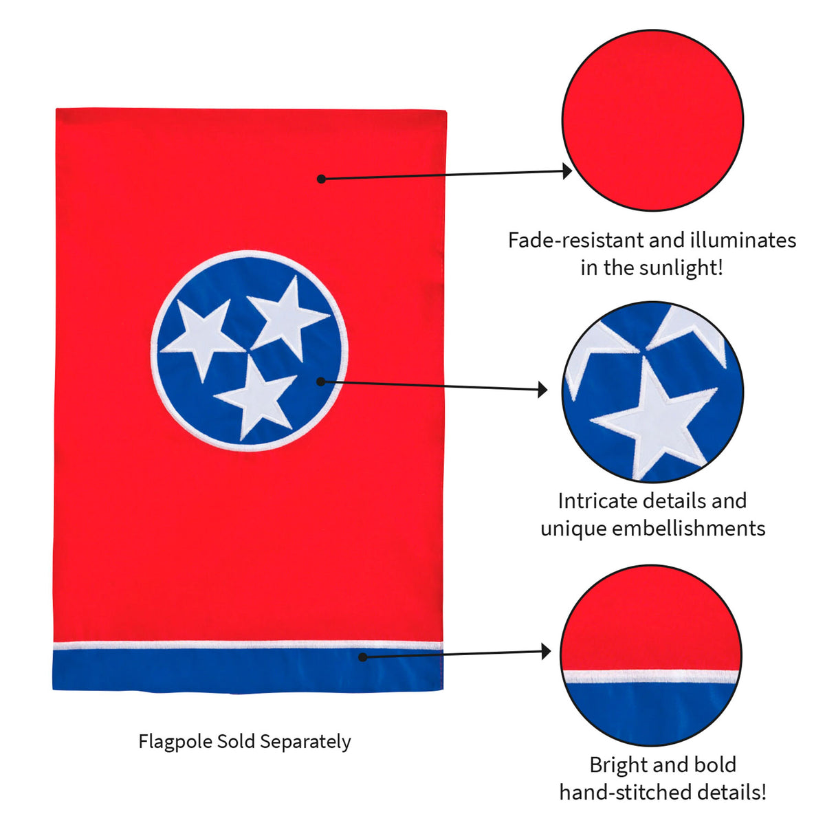 Tennessee state flag garden applique flag red field with blue circle of stars by Evergreen Enterprises on Tampa Home & Garden Store