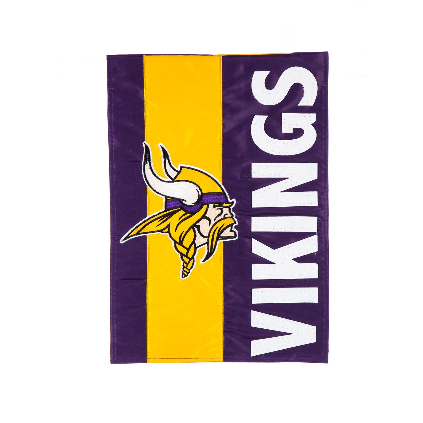 Minnesota Vikings Embellished Garden Flag applique flag in purple and gold with horn emblem on Tampa Home & Garden Store