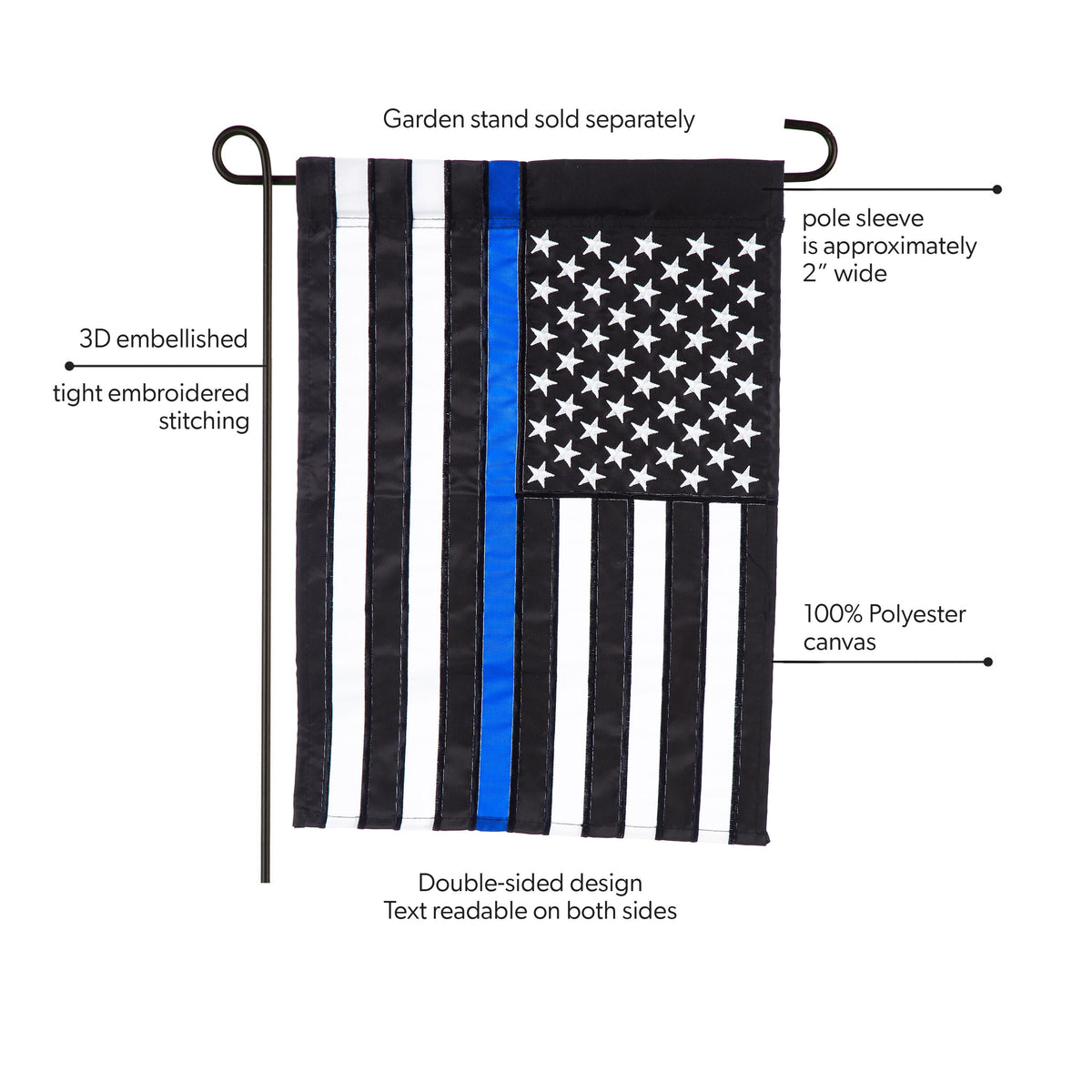 Thin Blue Line Garden Flag, applique, Evergreen Enterprises, 100% polyester on Tampa Home & Garden Store