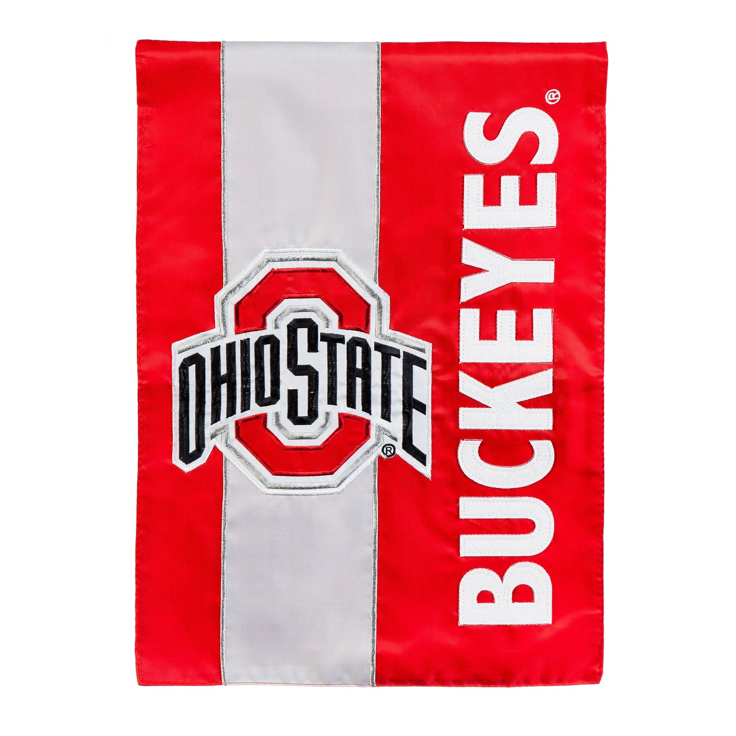 Ohio State University Garden Flag red Buckeye applique Evergreen Enterprises on Tampa Home & Garden Store