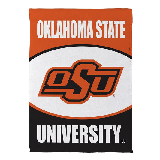 Oklahoma State University suede garden flag with orange header and bold OSU logo on white field on Tampa Home & Garden Store